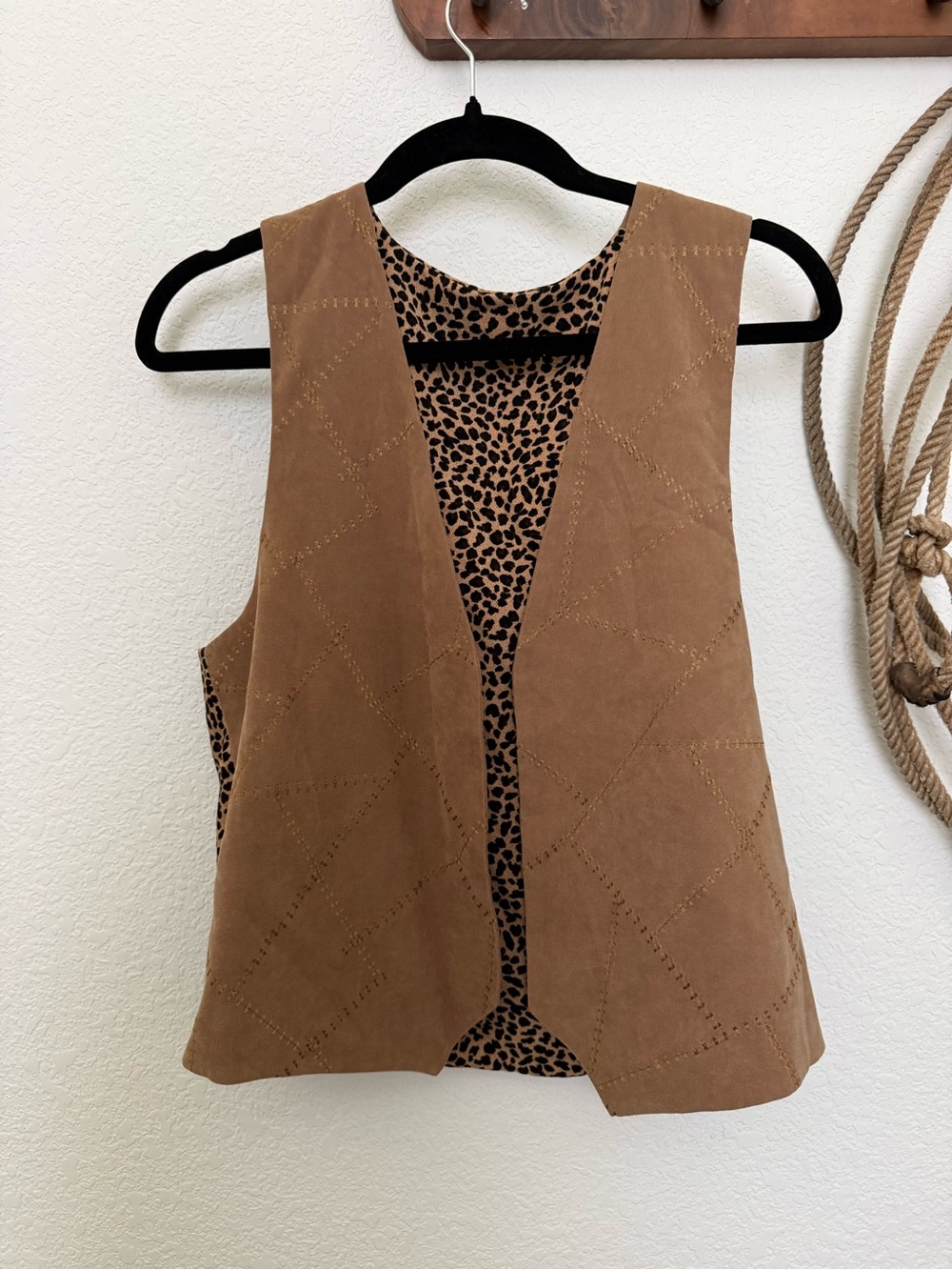 Tan Suede-Look Geometric Vest